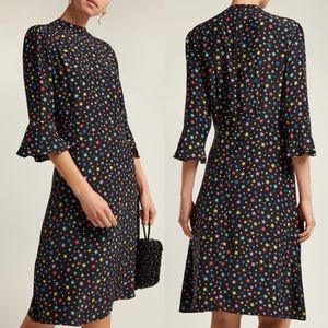 HVN Ashley rainbow star print silk midi dress